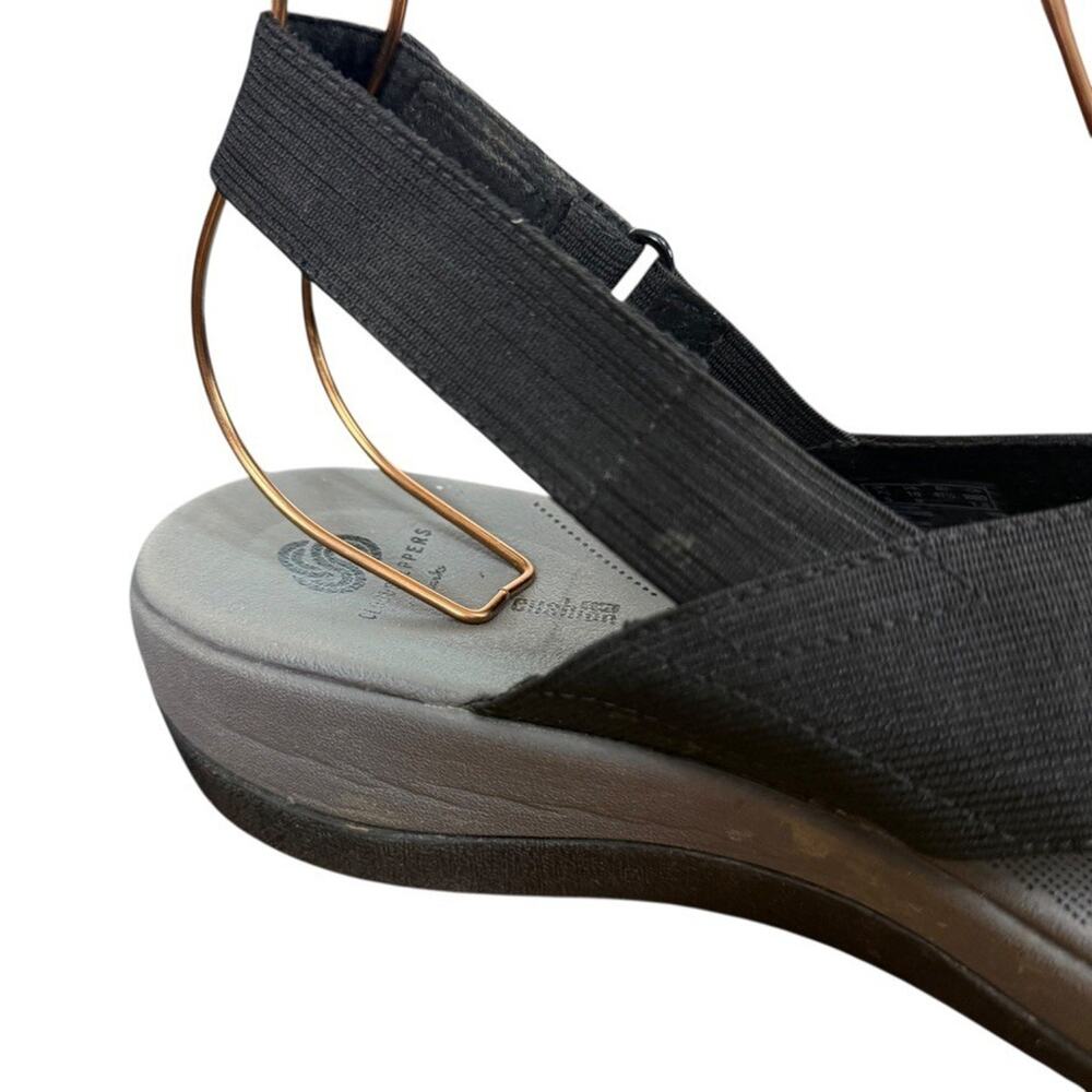 Clarks Arla Kaydin Black Slingback Wedge Sandals Wide Strap Comfort Shoes sz 10 - Picture 3 of 16